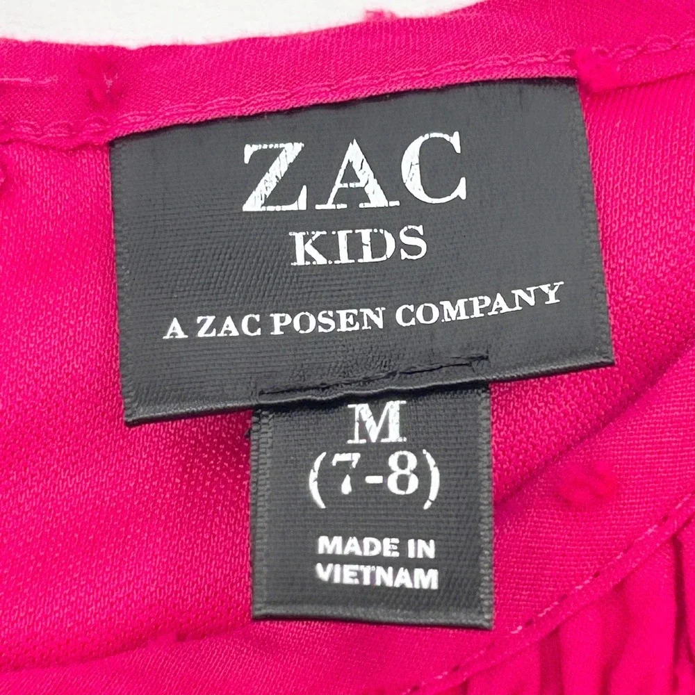 Girls Smocked Tiered Swiss Dot‎ Dress Pink Long Sleeve Zac Posen ZAC Kids M 7-8